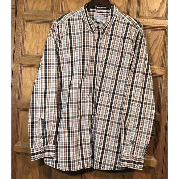 Carhartt Relaxed Men's 2XL Shirt Multicolor Chambray Plaid LS Pocket Button Down - Picture 1 of 12